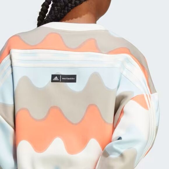 Marimekko x Adidas Allover Print Cotton Sweatshirt in Light Blue Brown Combo S - Picture 4 of 12